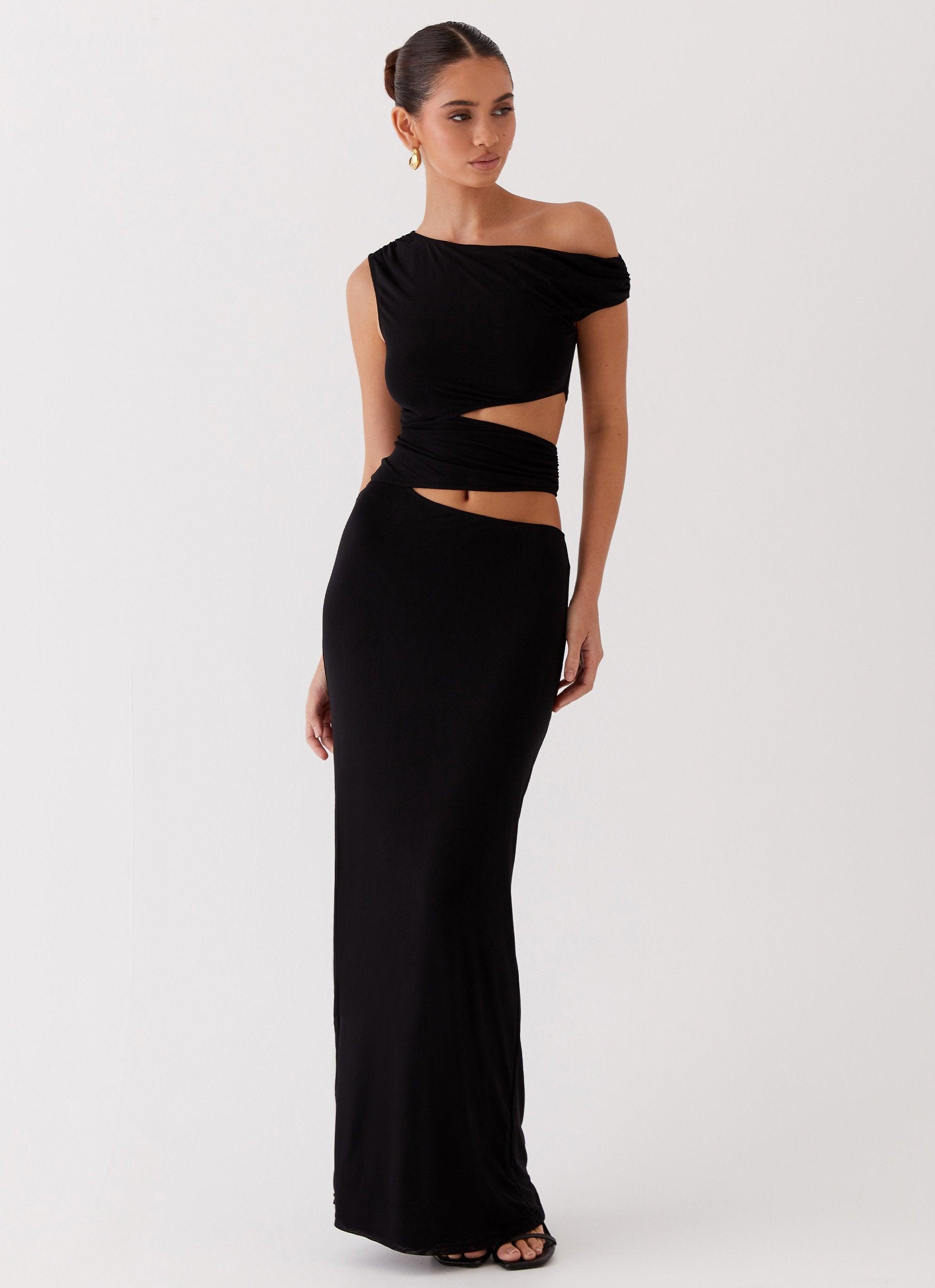 Margot One Shoulder Maxi Dress - Black Product Image