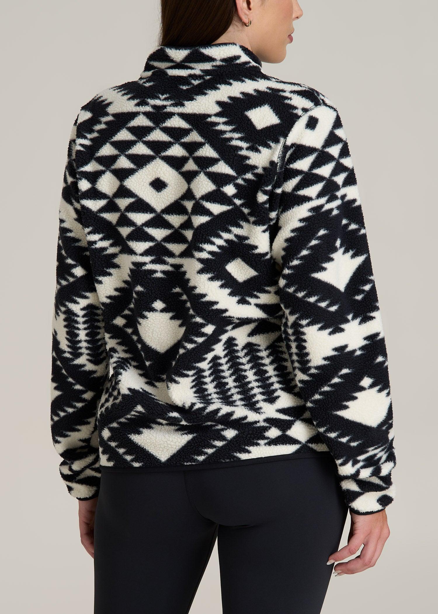 Half Snap Sherpa Sweatshirt for Tall Women in Black and White Geo Print Product Image