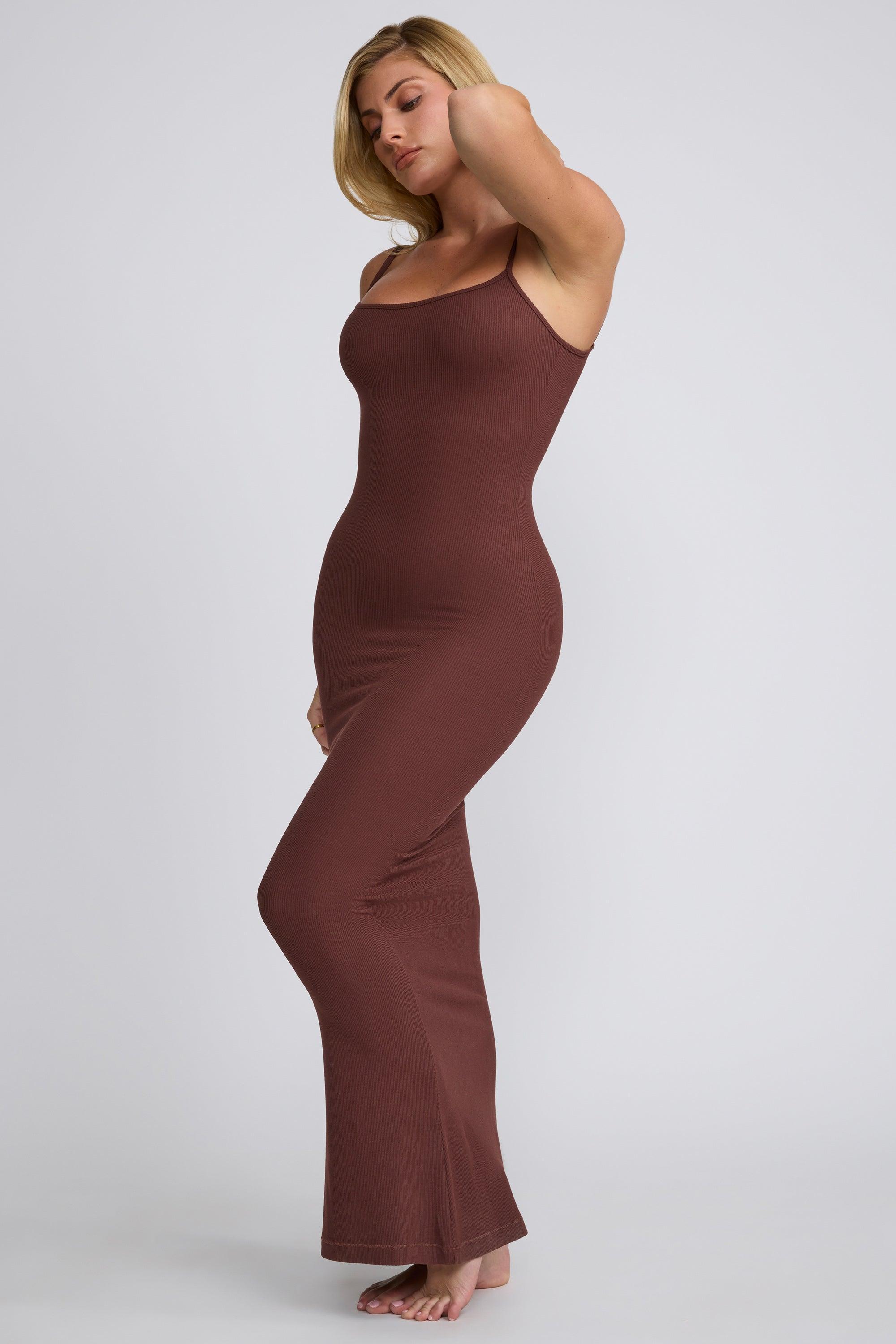 Ribbed Modal Square Neck Maxi Dress in Chocolate Product Image