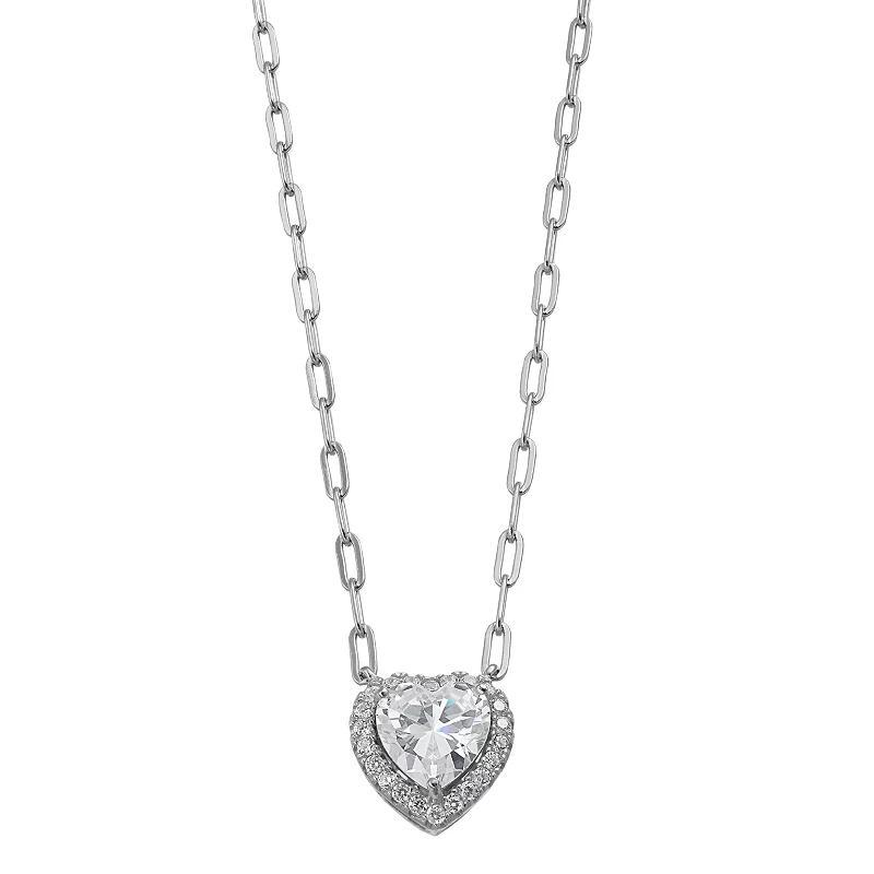 Rosabella Sterling Silver Cubic Zirconia Heart Paperclip Chain Necklace, Womens Product Image