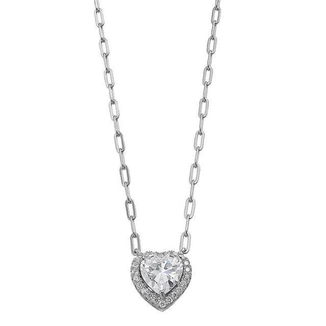 Rosabella Sterling Silver Cubic Zirconia Heart Paperclip Chain Necklace, Womens White Product Image