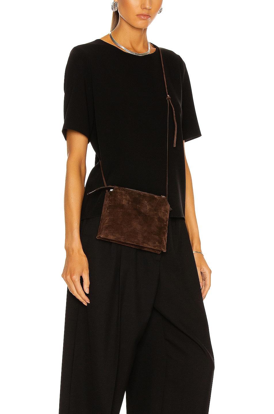 The Row Nu Mini Twin Suede Crossbody Bag in Brown Product Image