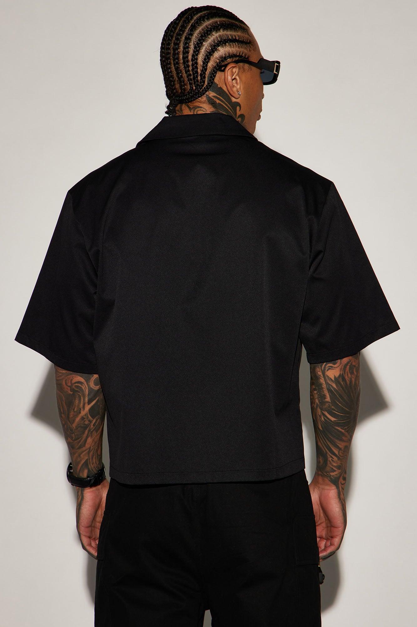 Milano Cropped Button Up Shirt - Black Product Image