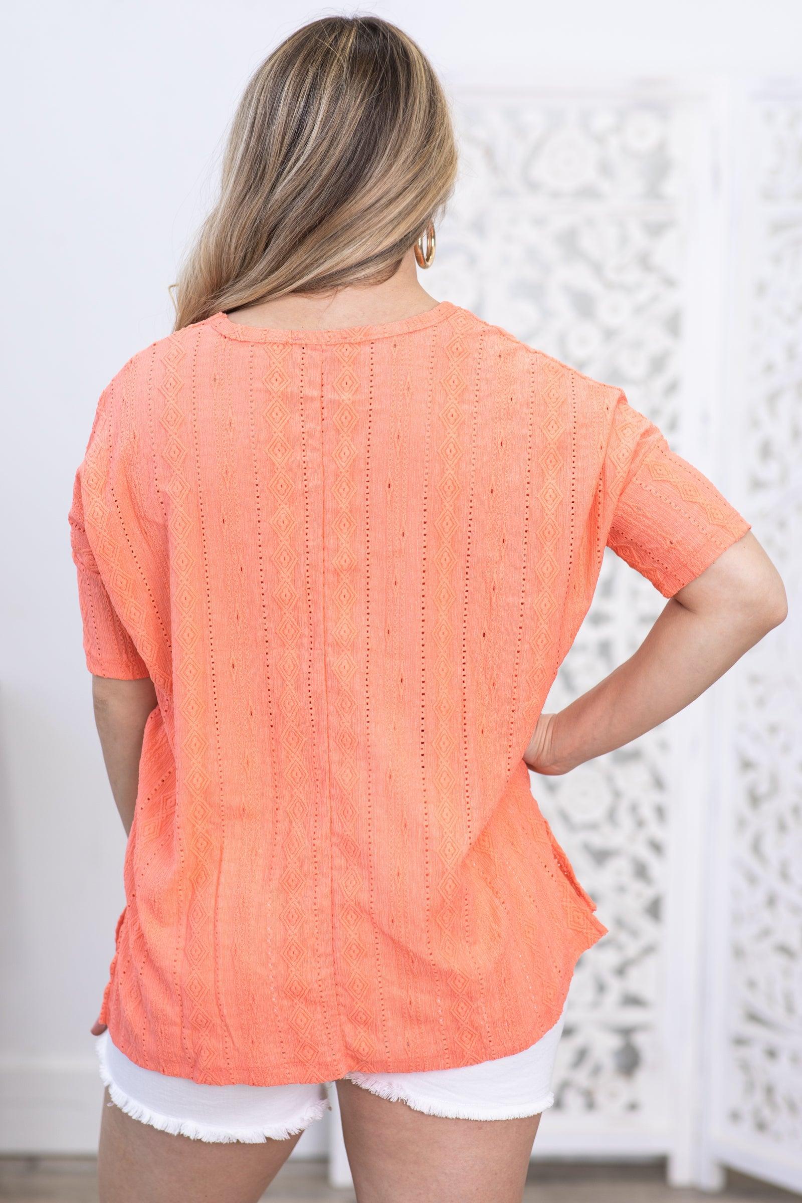 Coral Textured V-Neck Drop Shoulder Top Product Image