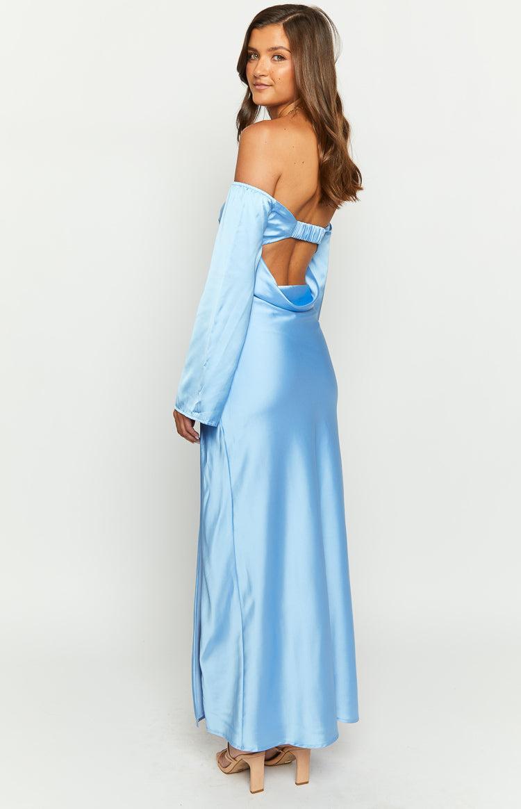 Shae Blue Satin Long Sleeve Maxi Dress Product Image