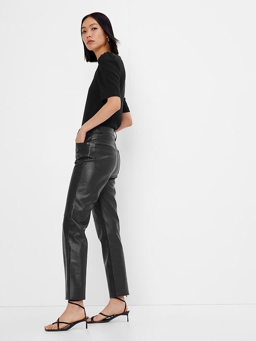 Sky High Rise Vegan Leather Cheeky Straight Pants Product Image