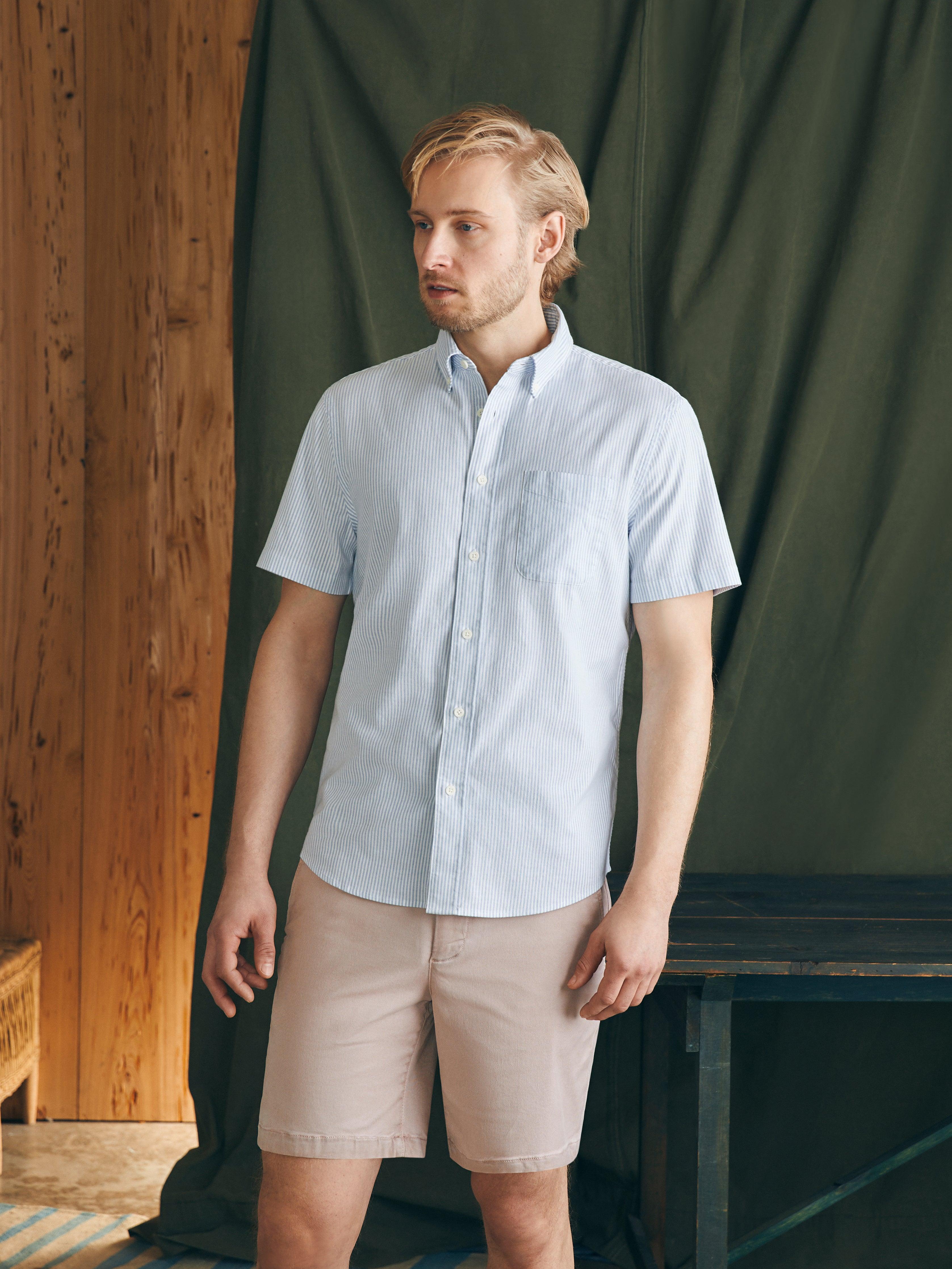 Short-Sleeve Supima Oxford Shirt - Classic Stripe Male Product Image