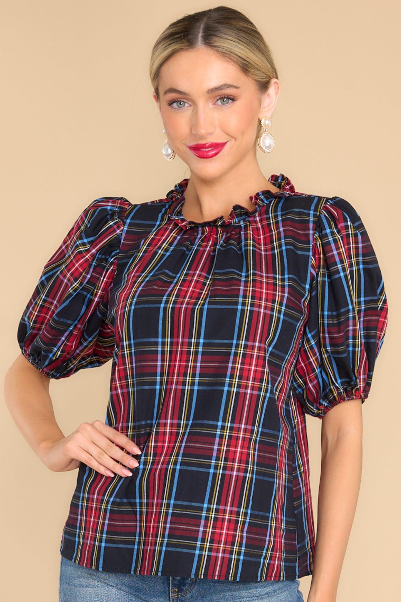 Aura A Special Gift Black Plaid Top Product Image