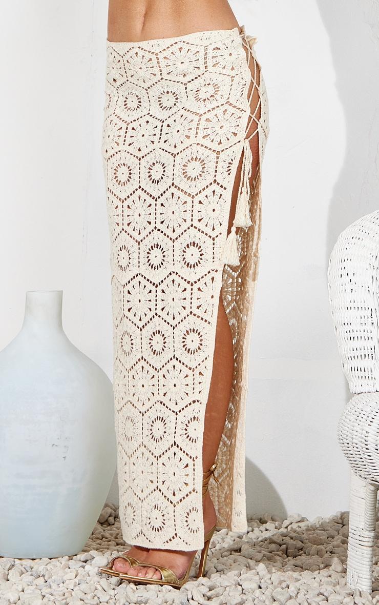 Cream Patterned Crochet Knit Maxi Skirt Product Image