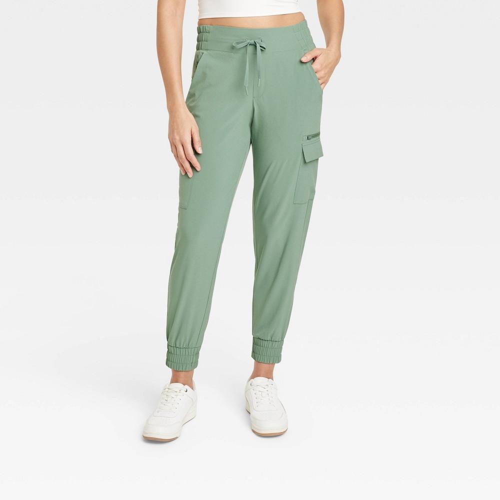 Womens Flex Woven Mid-Rise Cargo Joggers - All In Motion Moss M Product Image