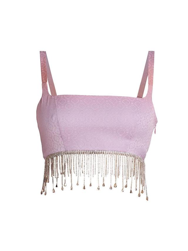 Womens Diamonte Fringe Silk Crop Top Product Image