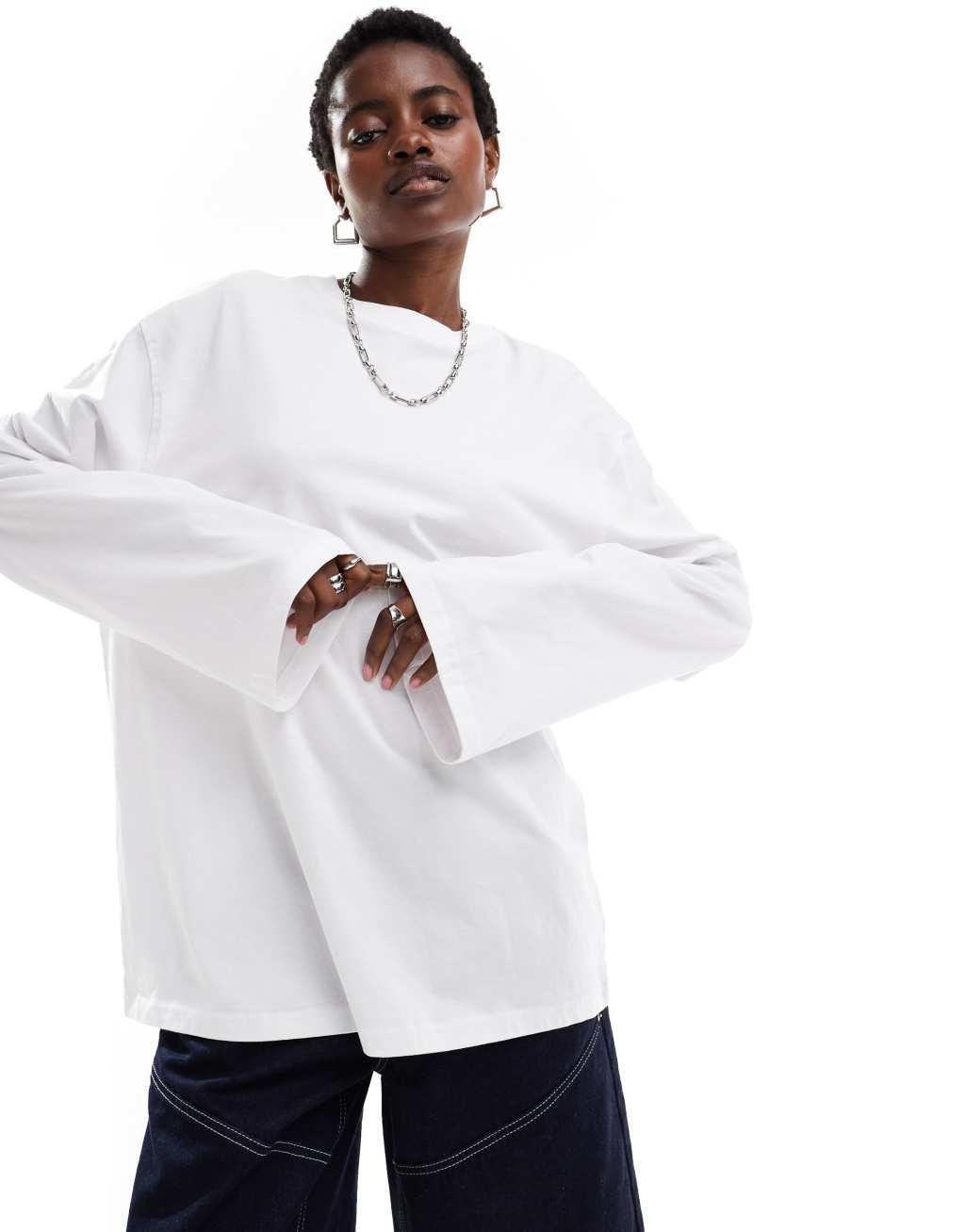 Weekday oversized long sleeve top in white Product Image