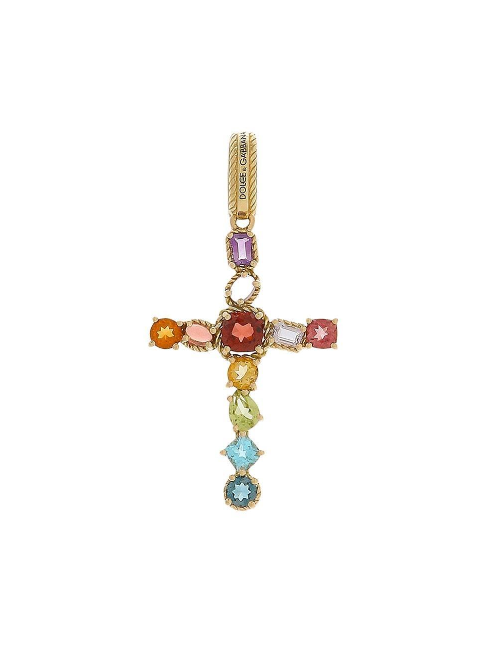 Womens Rainbow 18K Yellow Gold & Multi-Gemstone Cross Pendant Product Image