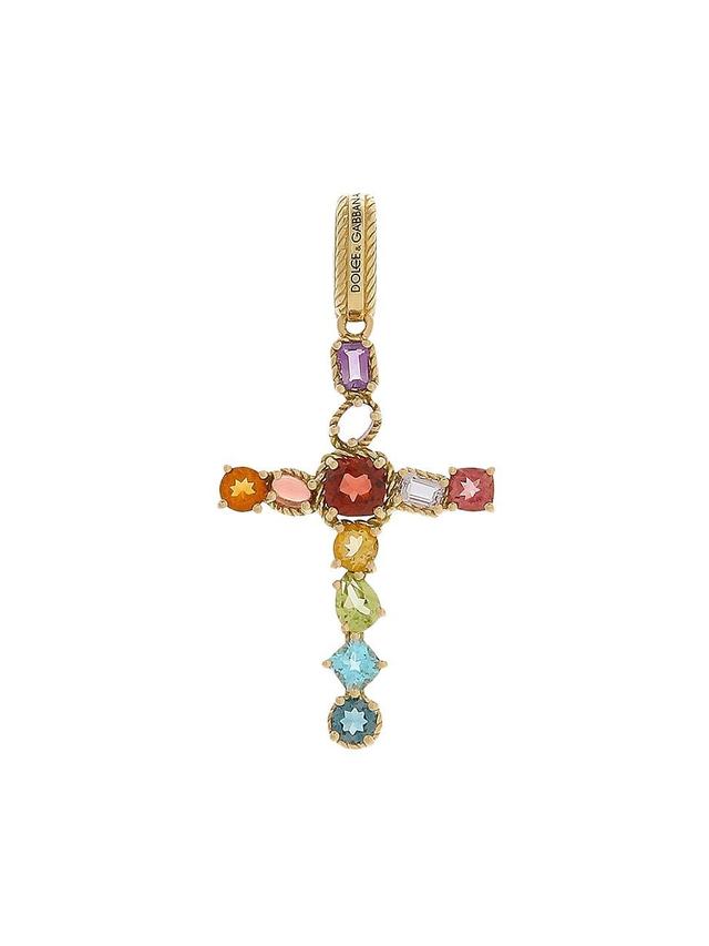 Womens Rainbow 18K Yellow Gold & Multi-Gemstone Cross Pendant Product Image