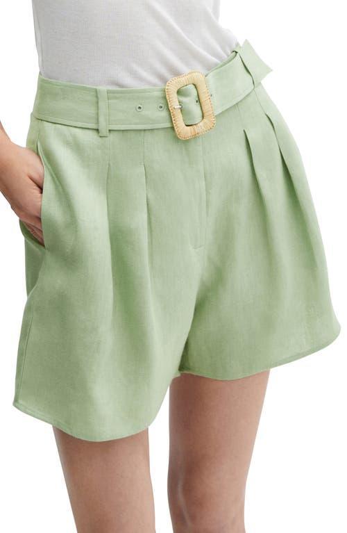 MANGO Belted Linen Shorts Product Image