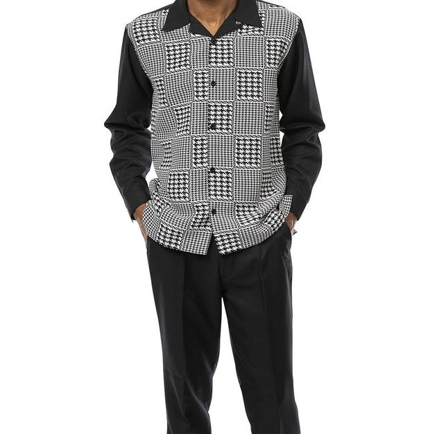 Black Square Patterned 2 Piece Long Sleeve Walking Suit Set Product Image