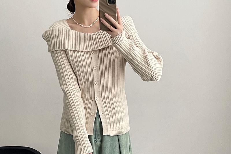 Off-Shoulder Plain Ribbed Sweater Product Image