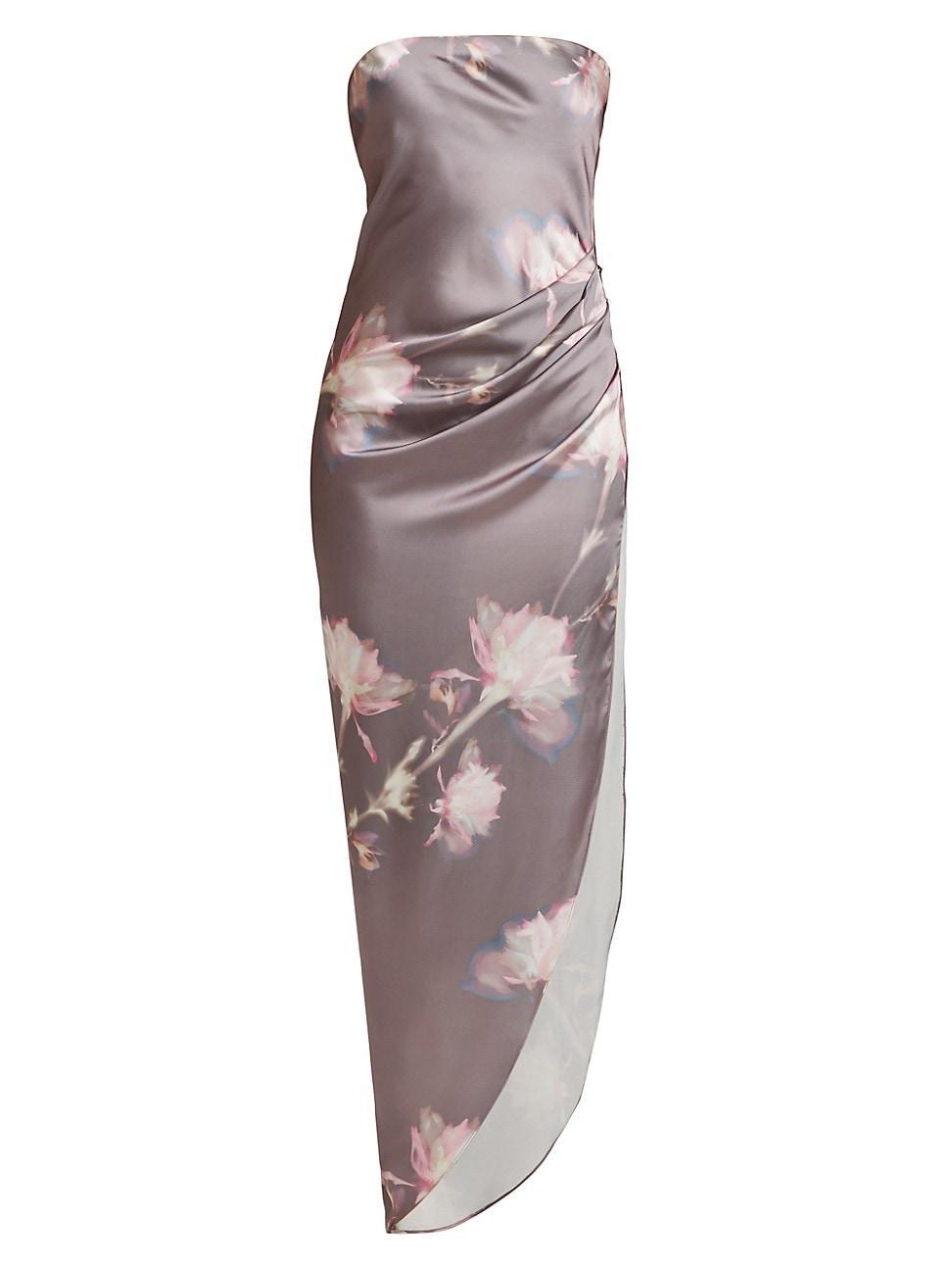 Womens Janae Satin Floral Asymmetric Maxi Dress Product Image