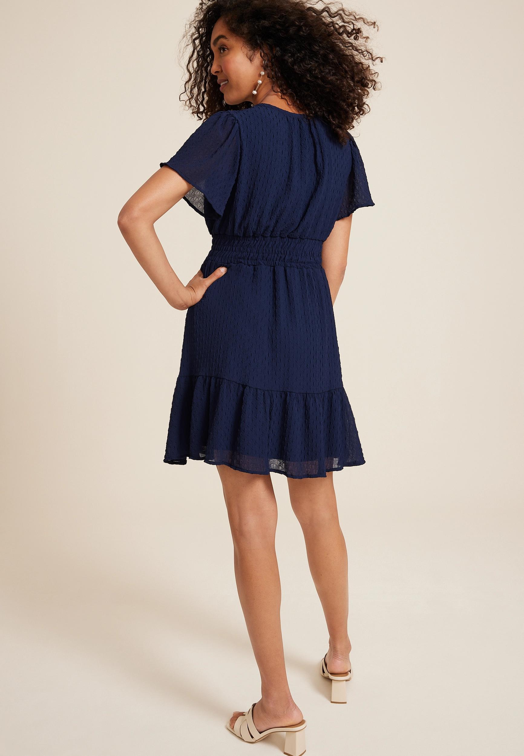 Textured Notch Neck Mini Dress Product Image