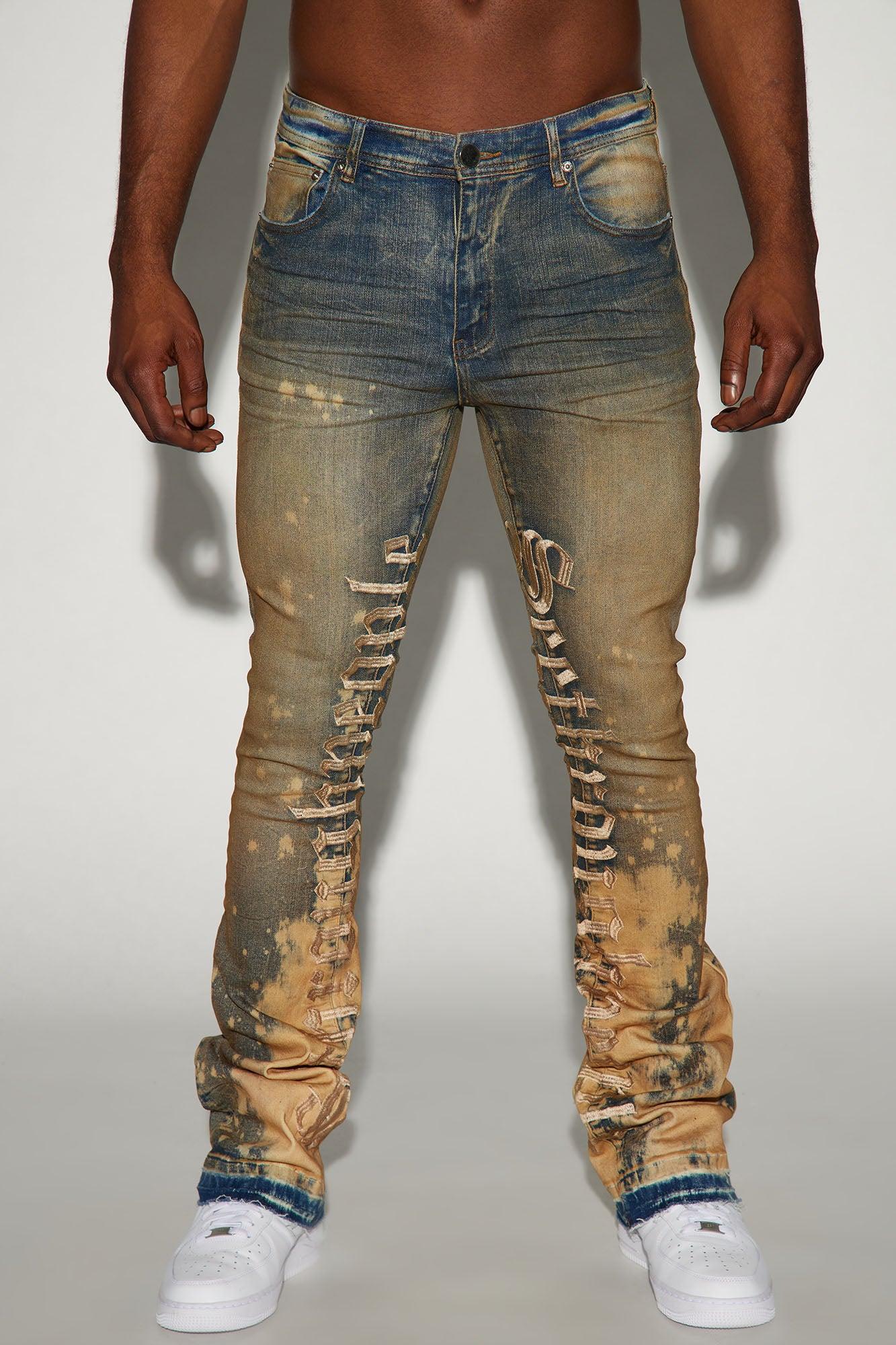 See It Through Bleached Stacked Skinny Flare Jeans - Vintage Wash Product Image