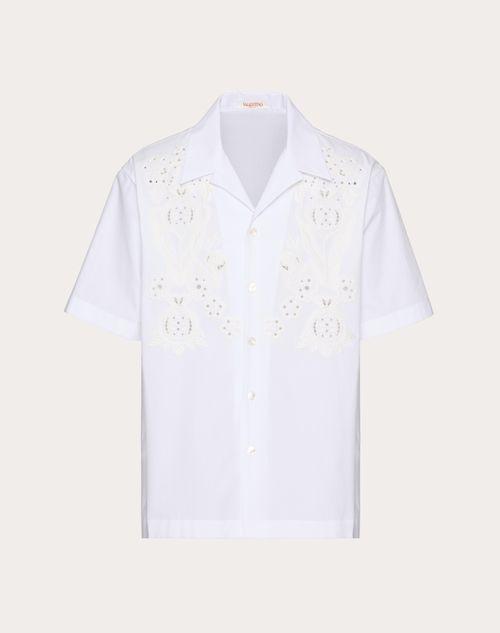 BOWLING SHIRT IN COTTON POPLIN WITH POMEGRANATE EMBROIDERY Product Image