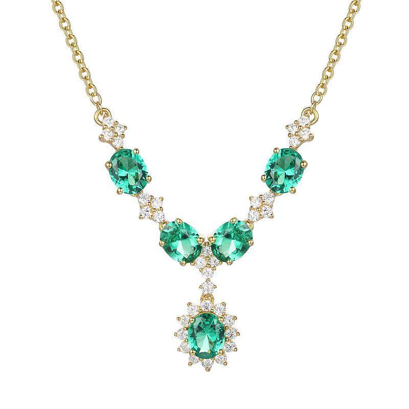 14k Gold Over Silver Lab-Created Emerald Necklace, Womens Yellow Product Image