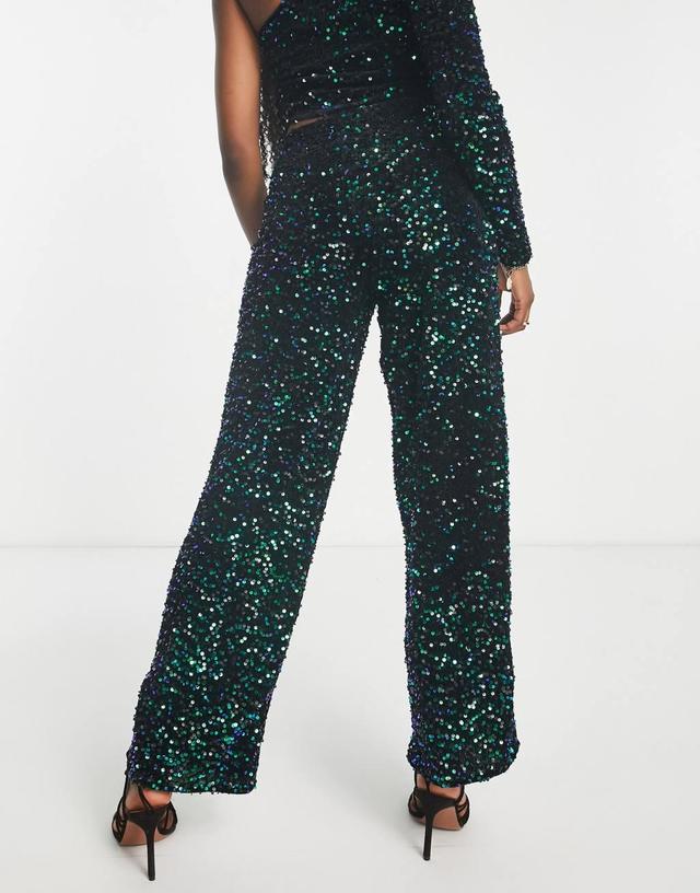 JDY straight leg pants in green & black sequins - part of a set Product Image