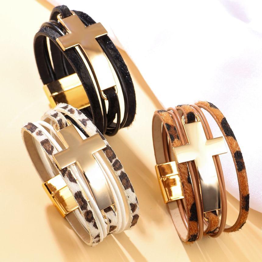 Cross Faux Leather Magnetic Layered Bracelet Product Image