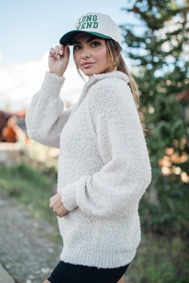 Signature Move Taupe Fuzzy Quarter Zip Pullover FINAL SALE Product Image