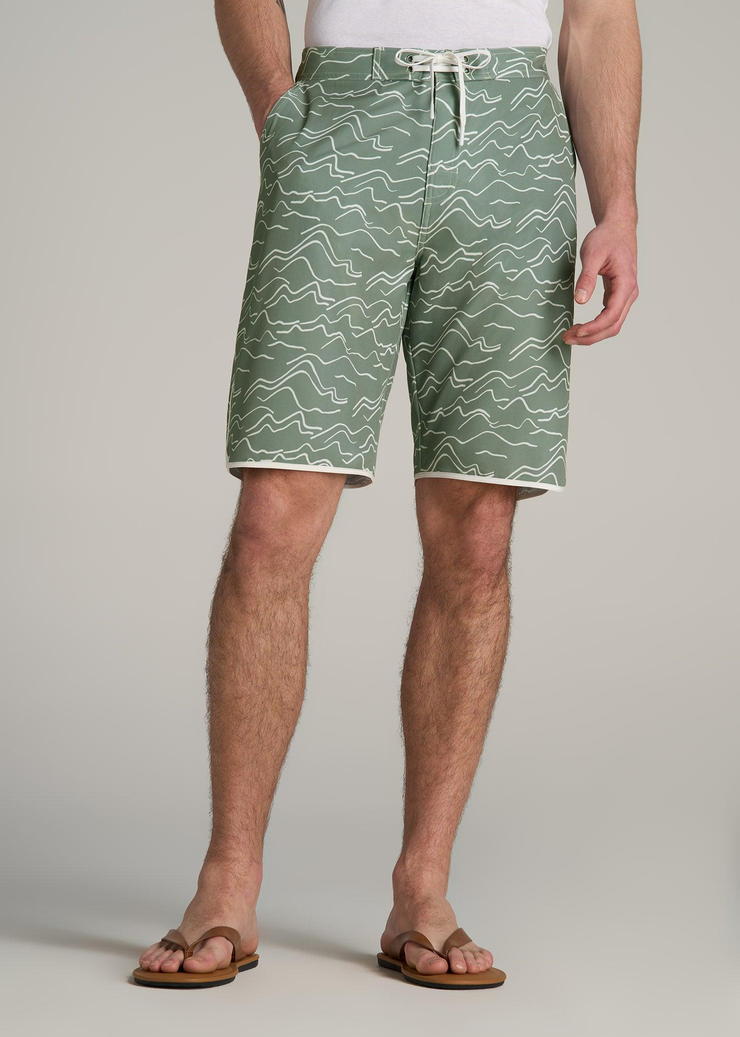 Hi-Tide Scallop Board Shorts for Tall Men in Green Current Male Product Image