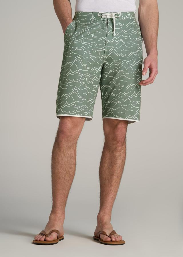 Hi-Tide Scallop Board Shorts for Tall Men in Green Current Product Image