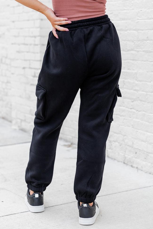 On The Go Black Fleece Cargo Jogger FINAL SALE Product Image