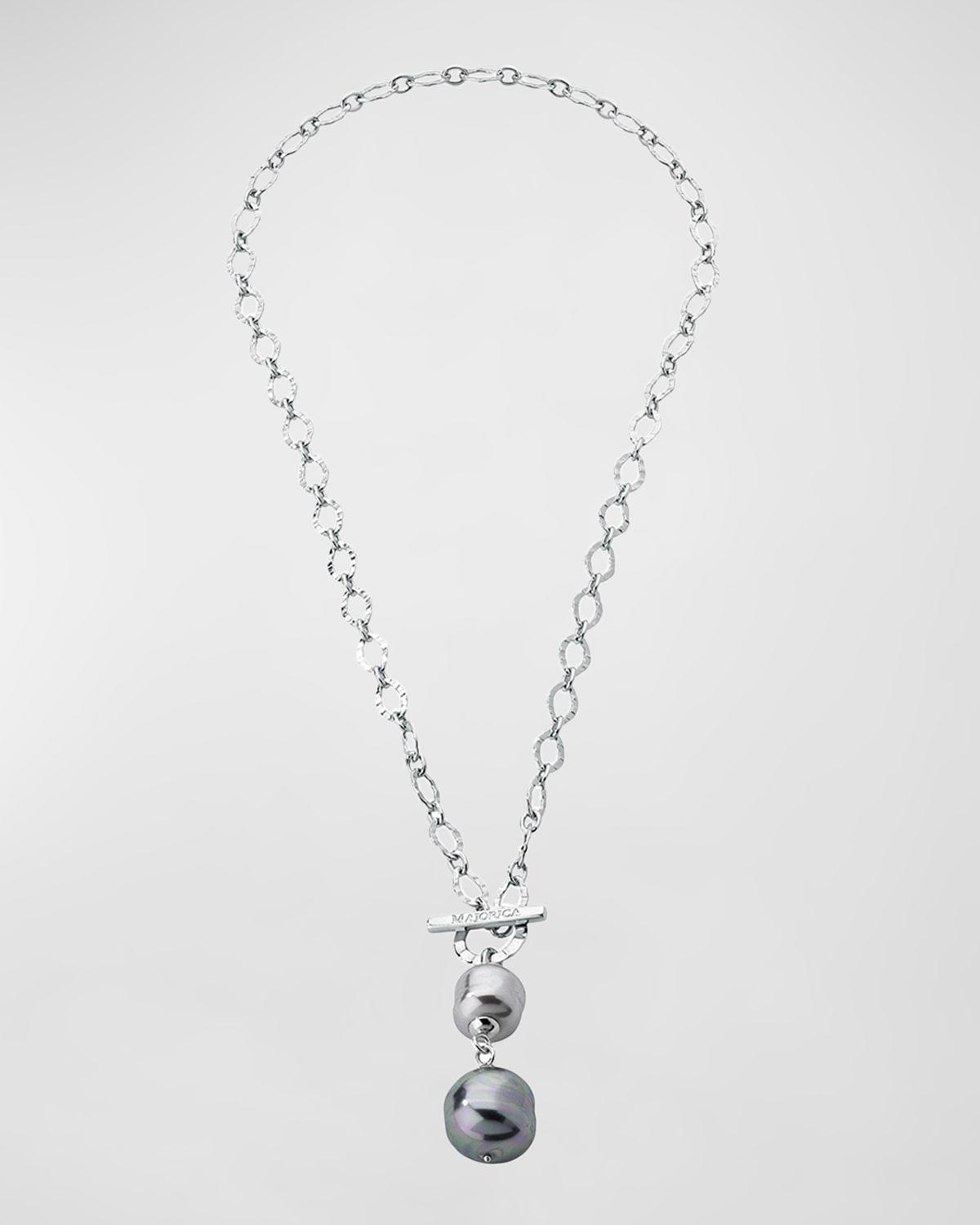 Womens Tender Rhodium-Plated & Lab-Grown Pearls Toggle Necklace Product Image