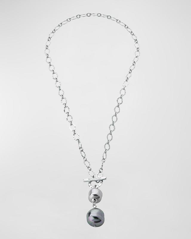 Womens Tender Rhodium-Plated & Lab-Grown Pearls Toggle Necklace Product Image