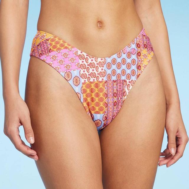 Womens Patchwork Print Ultra High Leg Ultra Cheeky Tanga Bikini Bottom - Wild Fable Multi Product Image