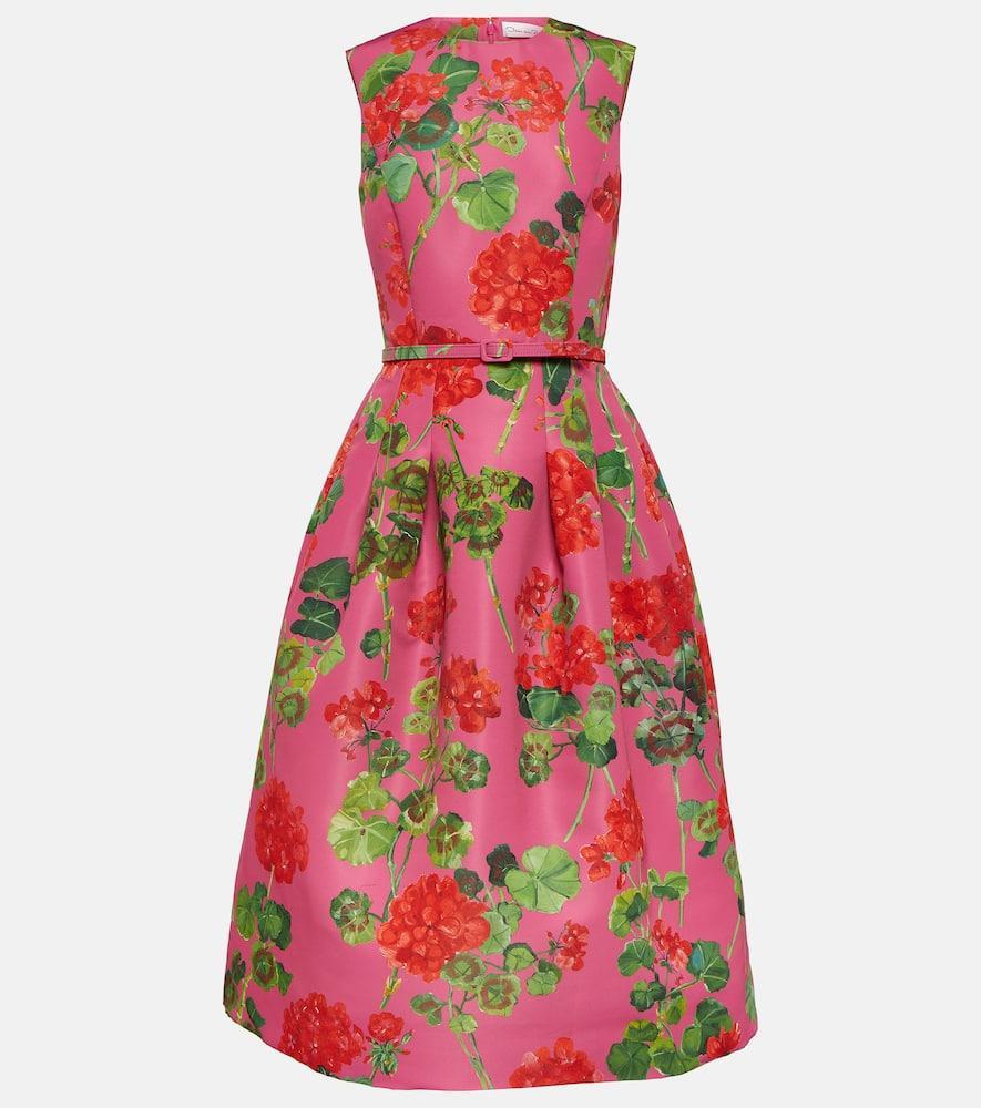 OSCAR DE LA RENTA Floral Faille Midi Dress In Red Geranium Product Image