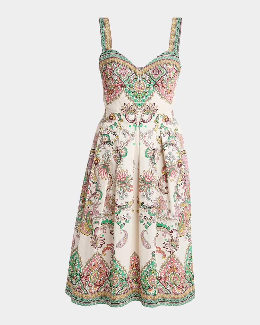 Paisley Cotton Sweetheart Midi Dress Product Image