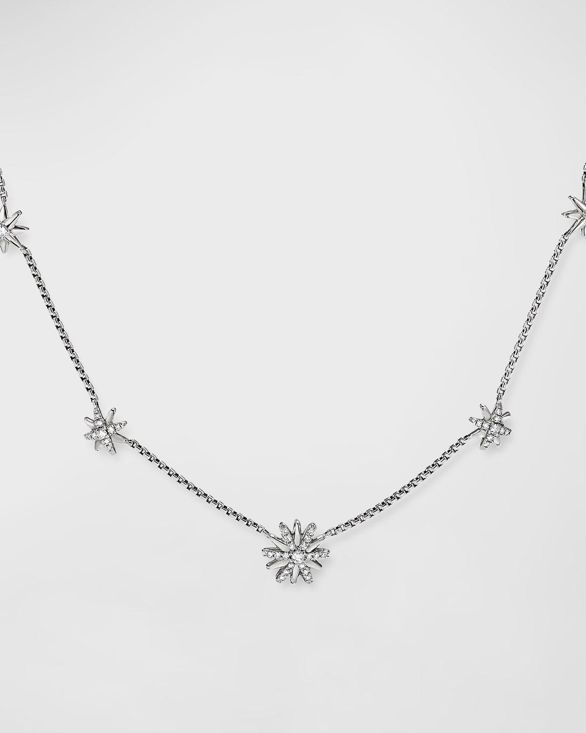 Womens Starburst Station Chain Necklace with Pav Diamonds Product Image