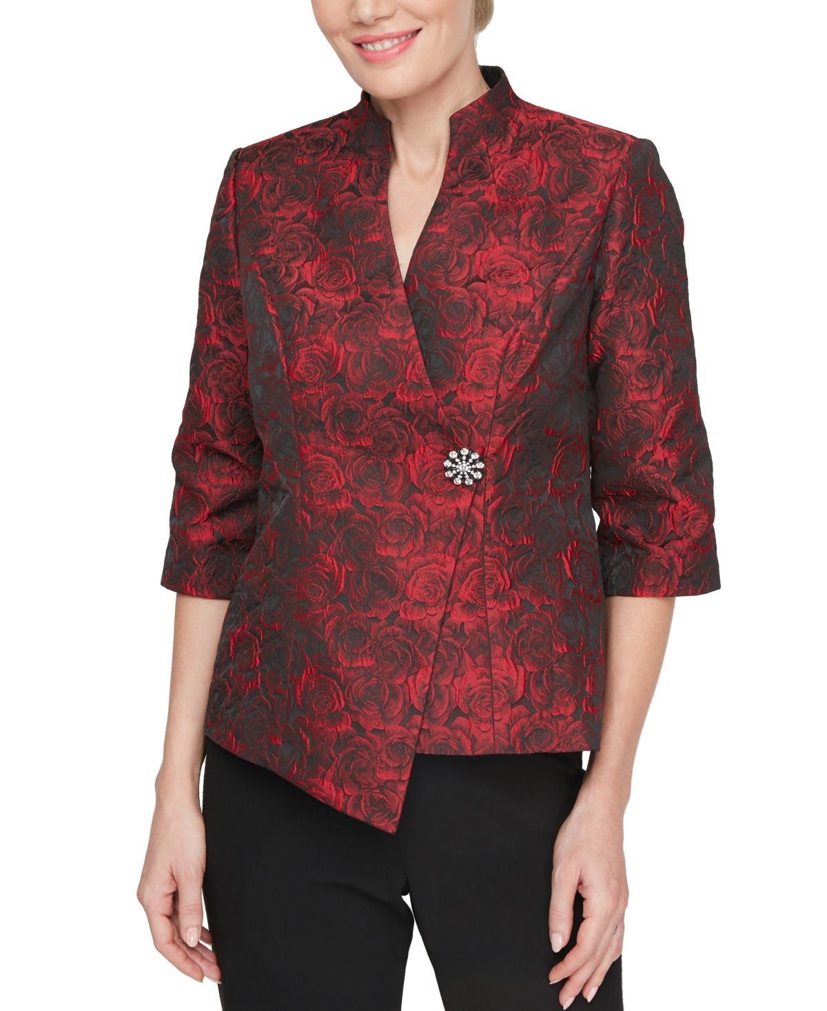 Alex Evenings Womens Floral-Jacquard Asymmetric High-Collar Top - Blk Product Image