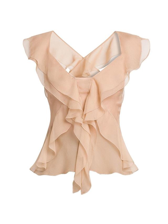 Womens Ruffled Silk-Chiffon Sleeveless Blouse Product Image