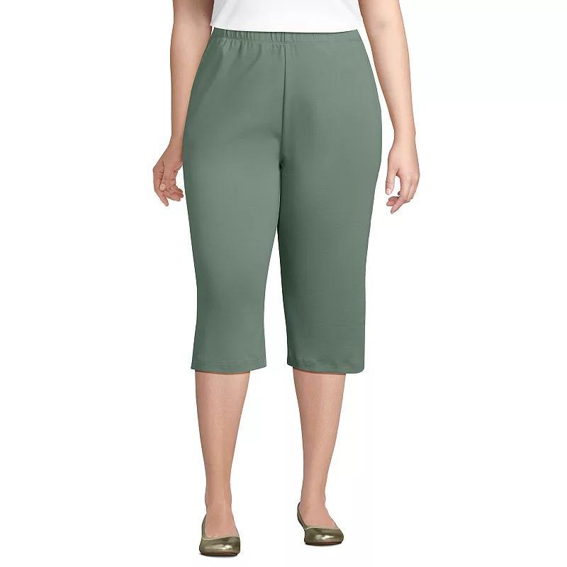 Plus Size Lands End Sport High Waist Pull-On Capri Pants, Womens Dark Beige Product Image