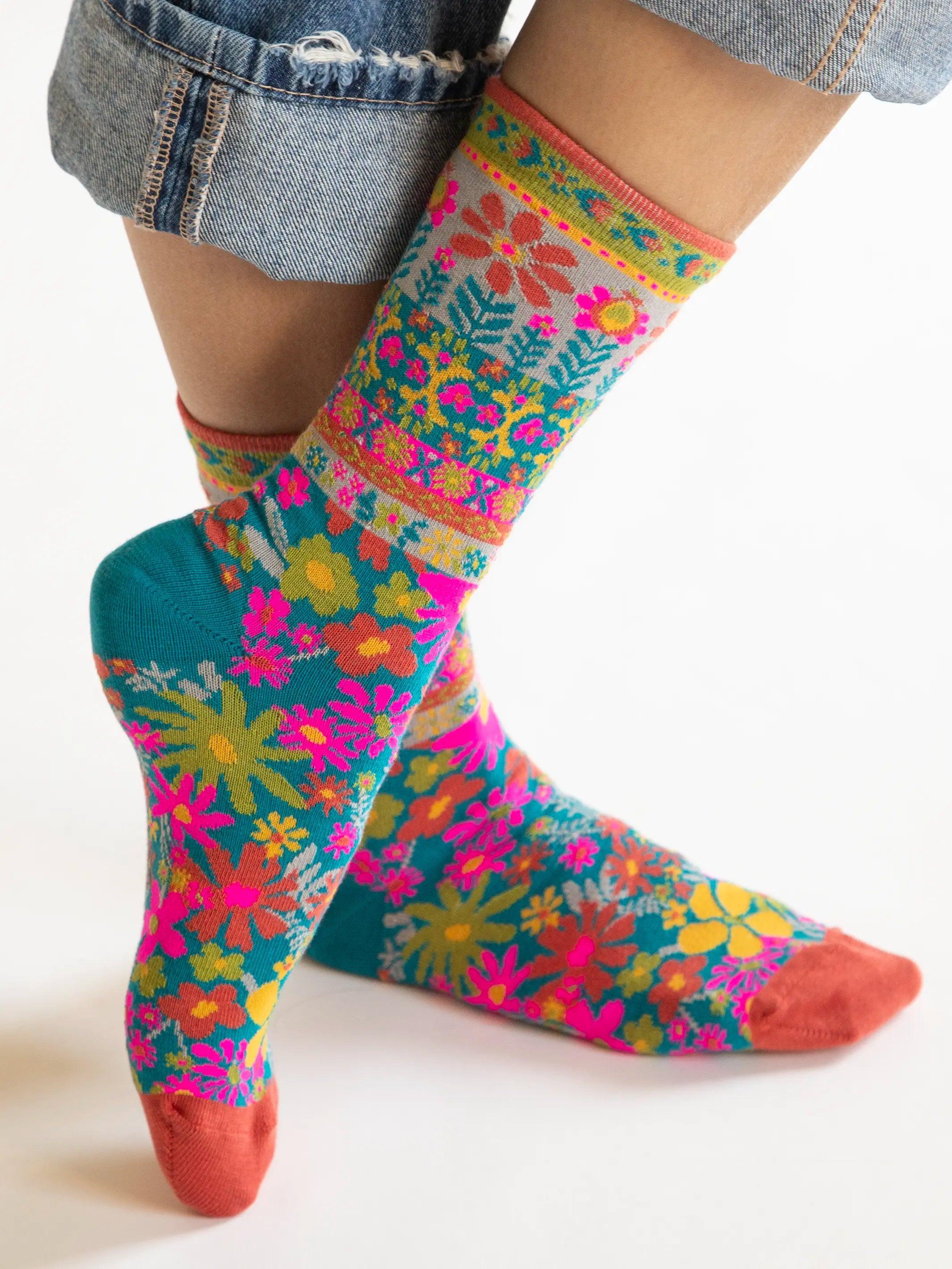 Boho Sock Set, Set of 2 - Blue Flower Product Image