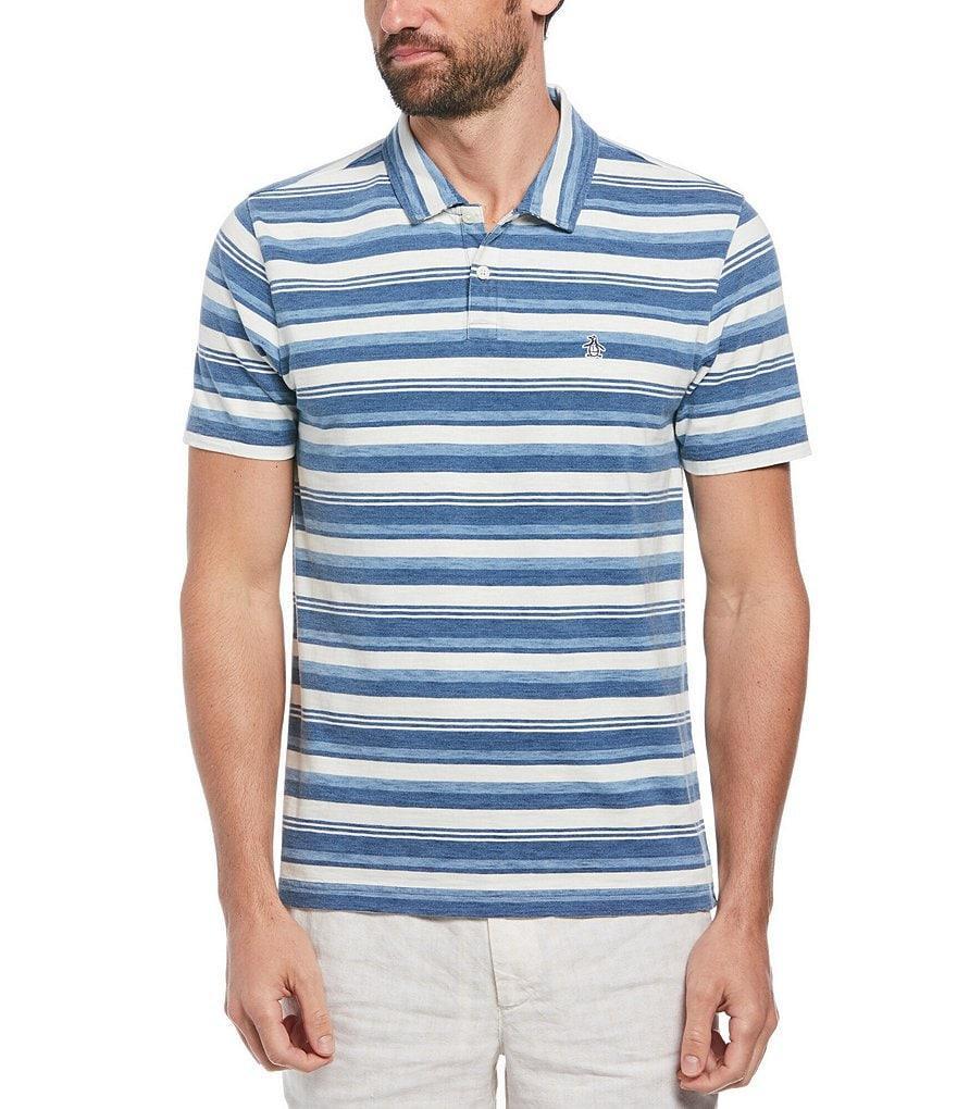 Original Penguin Indigo Stripe Modern Fit Short Sleeve Polo Shirt Product Image