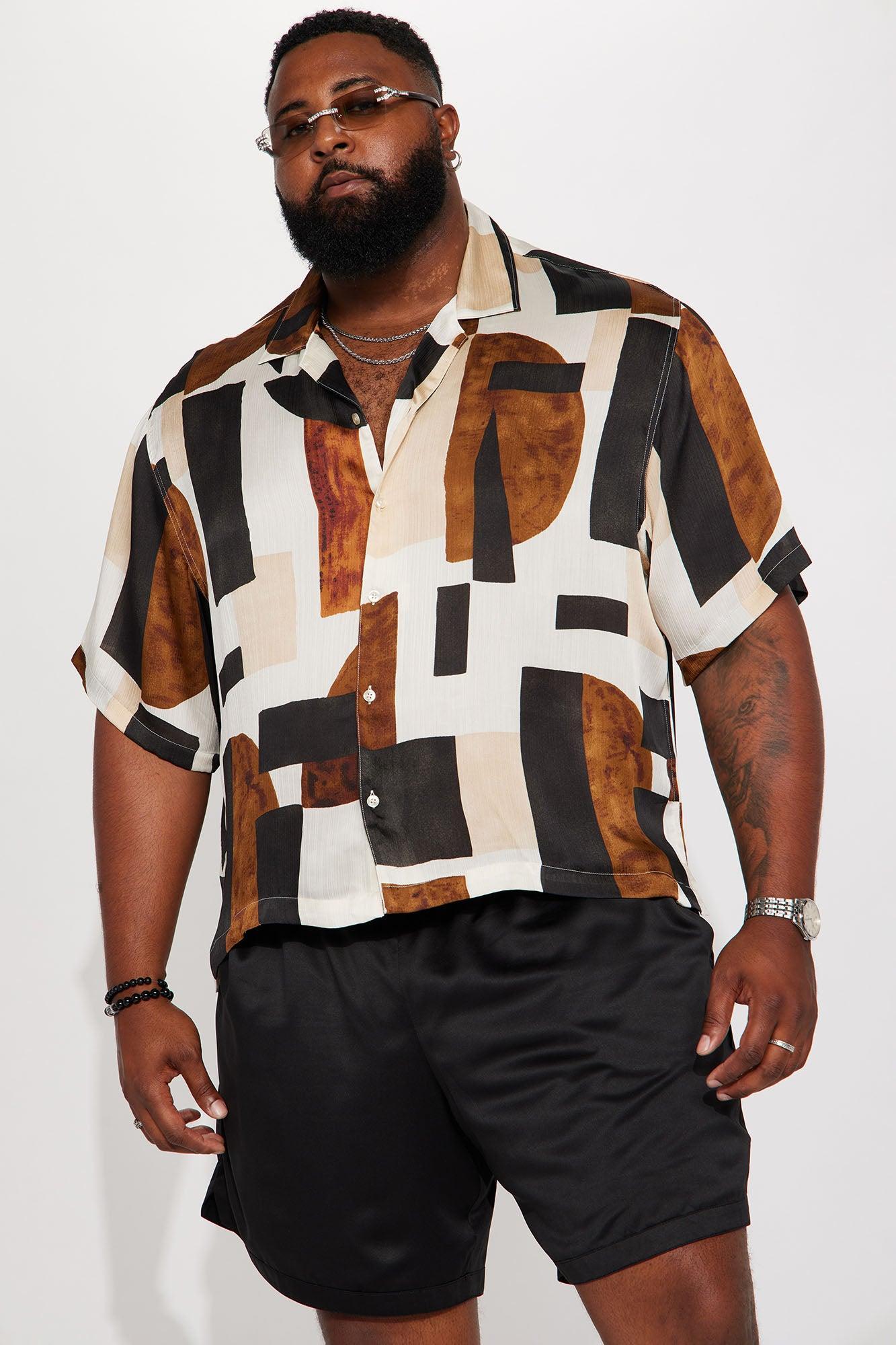 Classic Geometric Short Sleeve Button Up - Off White/combo Product Image