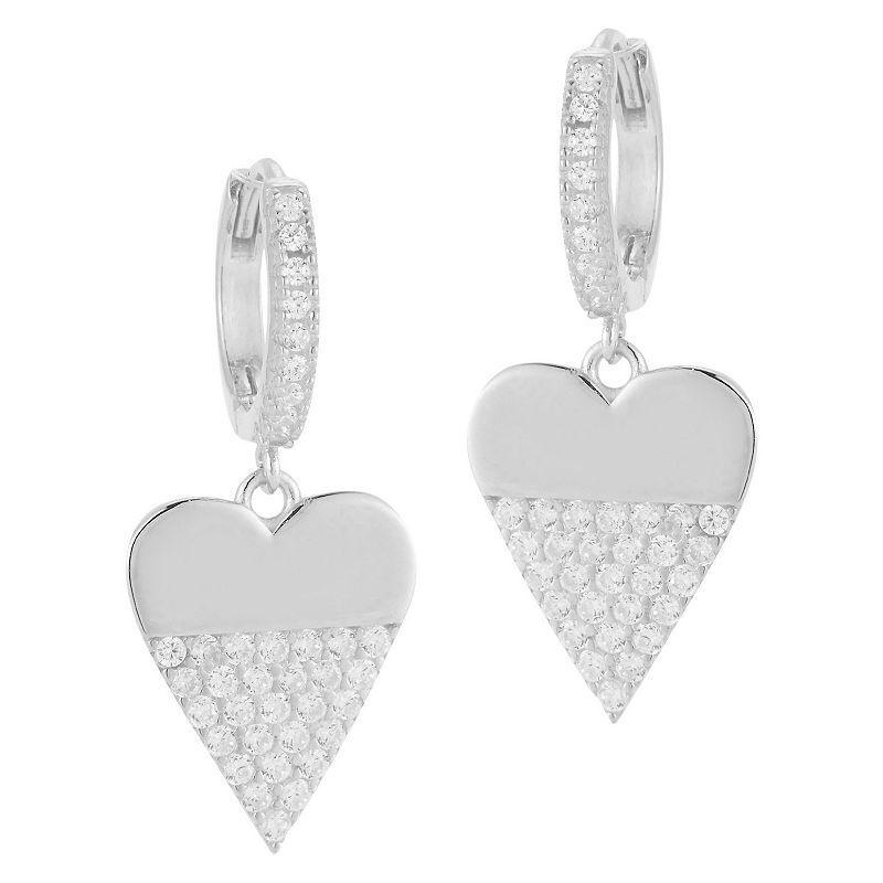 Sunkissed Sterling Cubic Zirconia Heart Charm Huggie Earrings, Womens, Silver Product Image