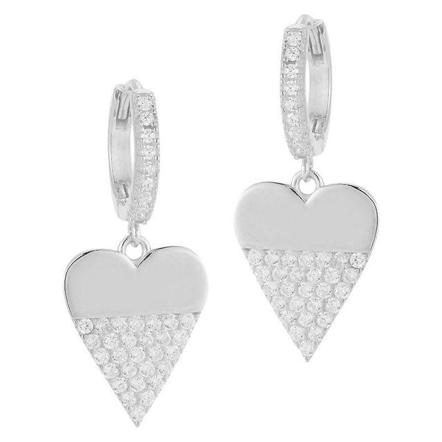 Sunkissed Sterling Cubic Zirconia Heart Charm Huggie Earrings, Womens, Silver Tone Product Image