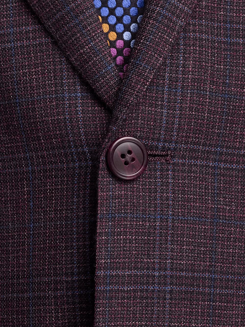 Wool Plaid Single Breasted Notch Lapel Suit - Wine Product Image