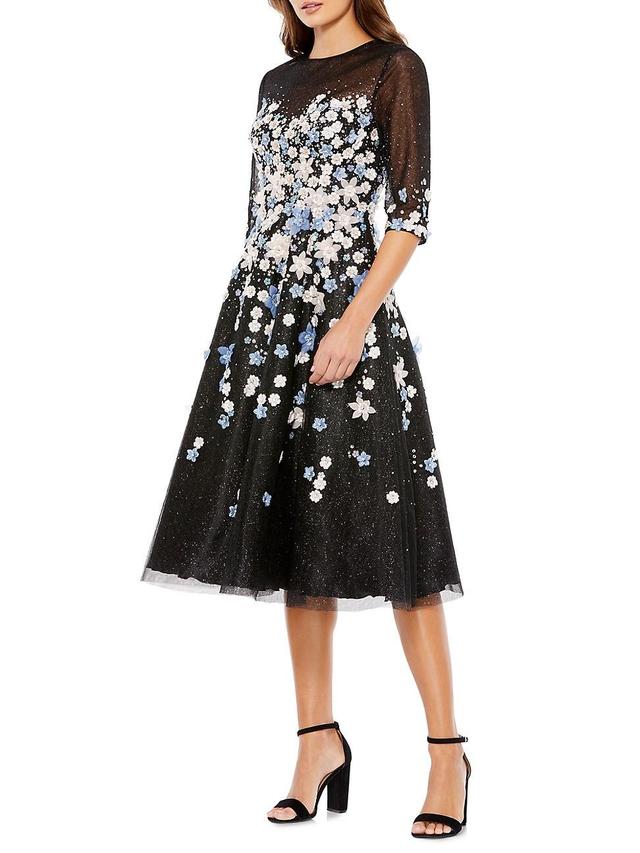 Mac Duggal Floral Appliqu Midi Cocktail Dress Product Image