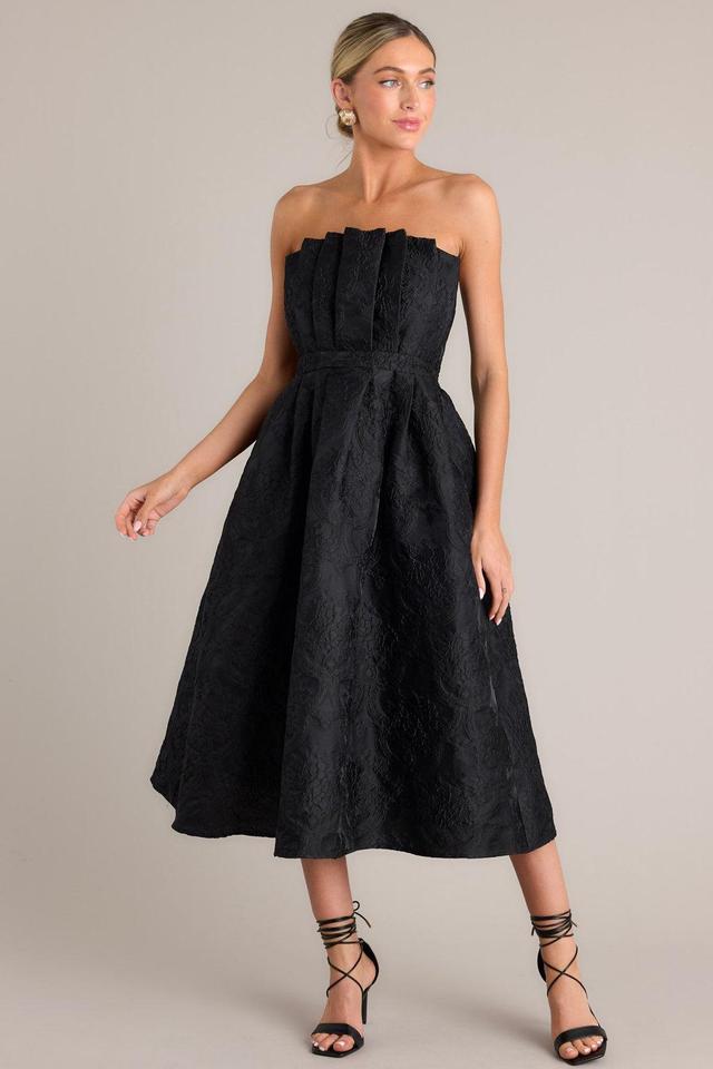 Enchanted Elegance Black Jacquard Strapless Midi Dress Product Image