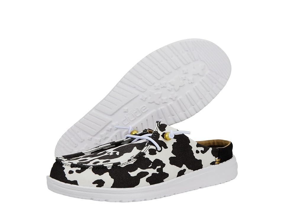 Hey Dude Wendy Slip Classic (White/Black Cow Print) Women's Shoes Product Image